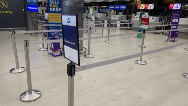 Queue barriers in use at leeds airport.